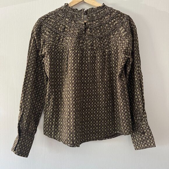 Rebecca Taylor Feather Fleur Smocked Ruched Mock Neck Floral Top Puff Sleeve Sz6 - Picture 8 of 10